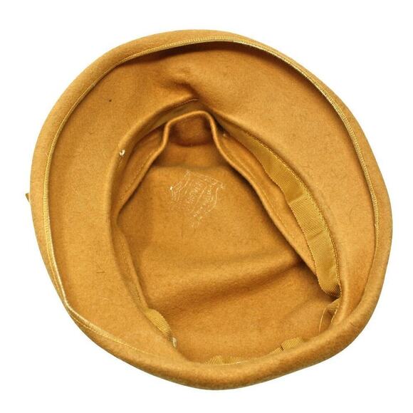 Vintage 40s Shaped Gold Felt Hat w Flower Studs Henry Pollak Glenover - Hey Viv